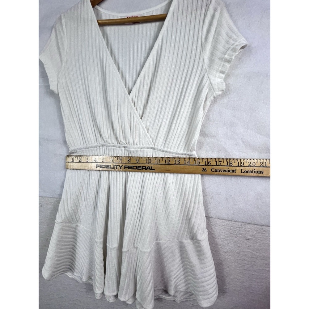 Showpo White Ribbed Knit Wrap Dress Short Sleeve Size 10 (AU 14) Great Condition - Picture 5 of 9